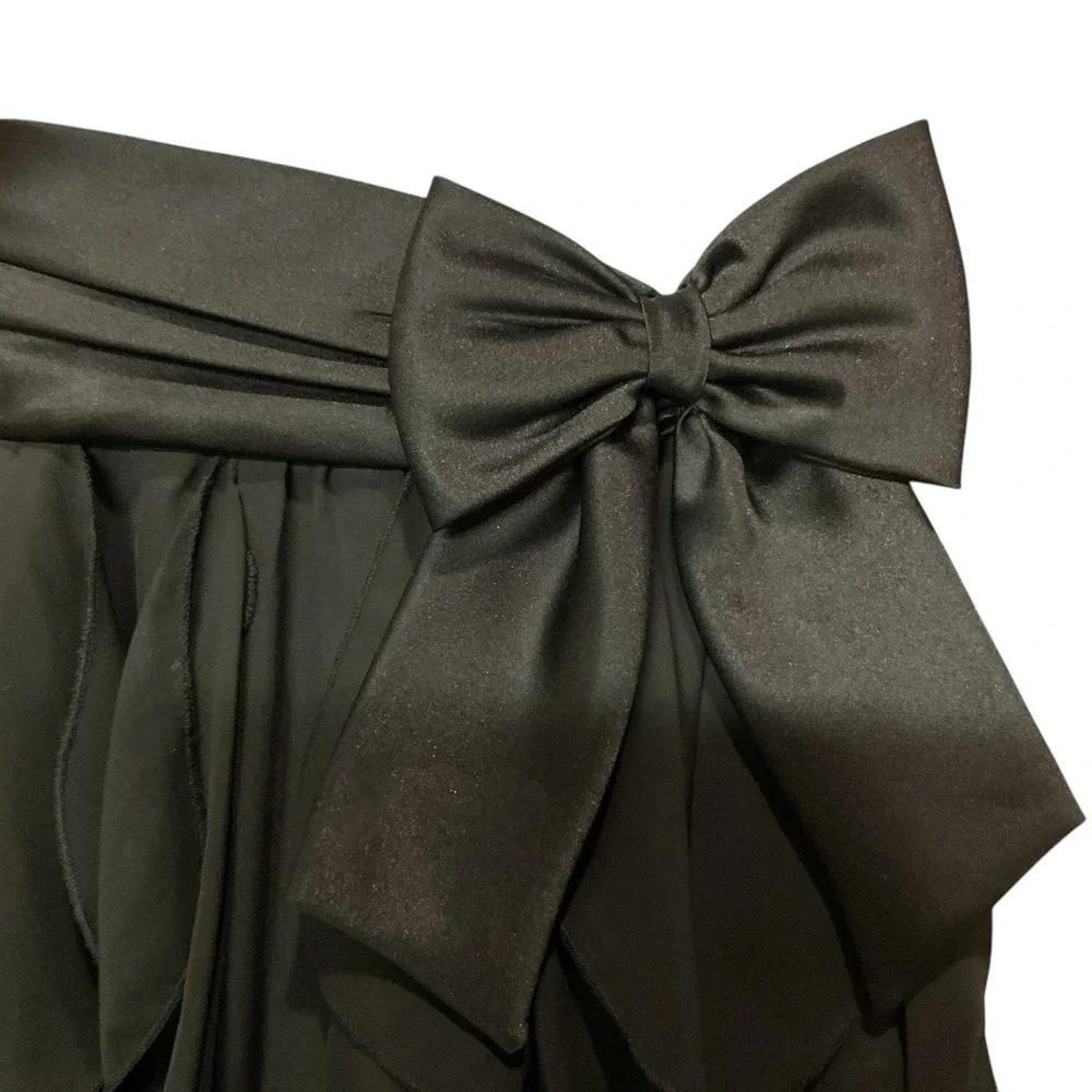 Rare Editions Girls' Silver Lace Black Ruffle Party Formal Dress with Bow Sz 12